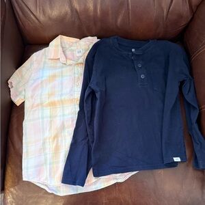 GAP Kids Navy Henley and Pastel Plaid Shirts 5/6 100% Cotton